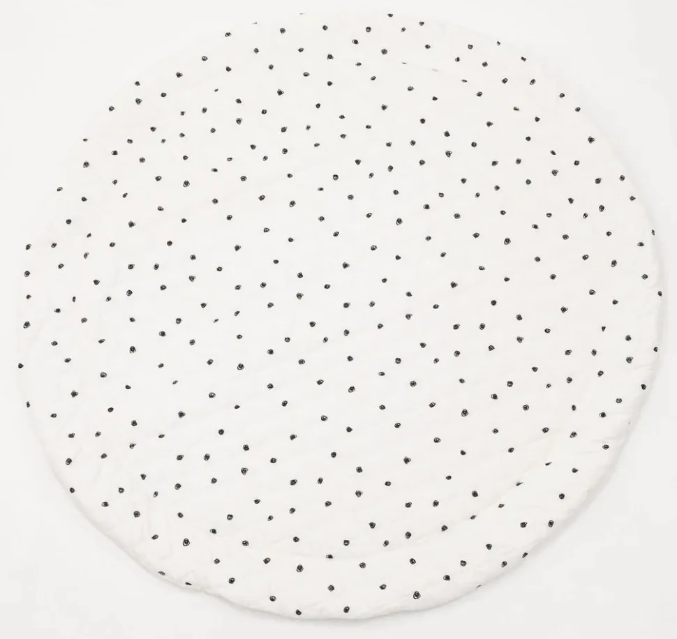 Poppyseed Play Extra Padded Round Play Mat - Black Squiggle Dot