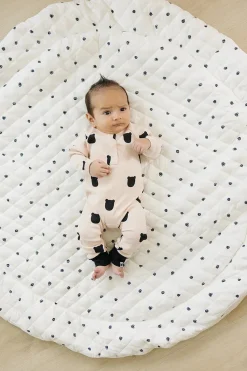 Poppyseed Play Extra Padded Round Play Mat - Black Squiggle Dot