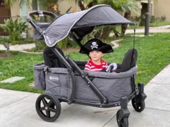 Pronto One (2 Seater) Stroller Wagon - Black Frame / Dark Grey