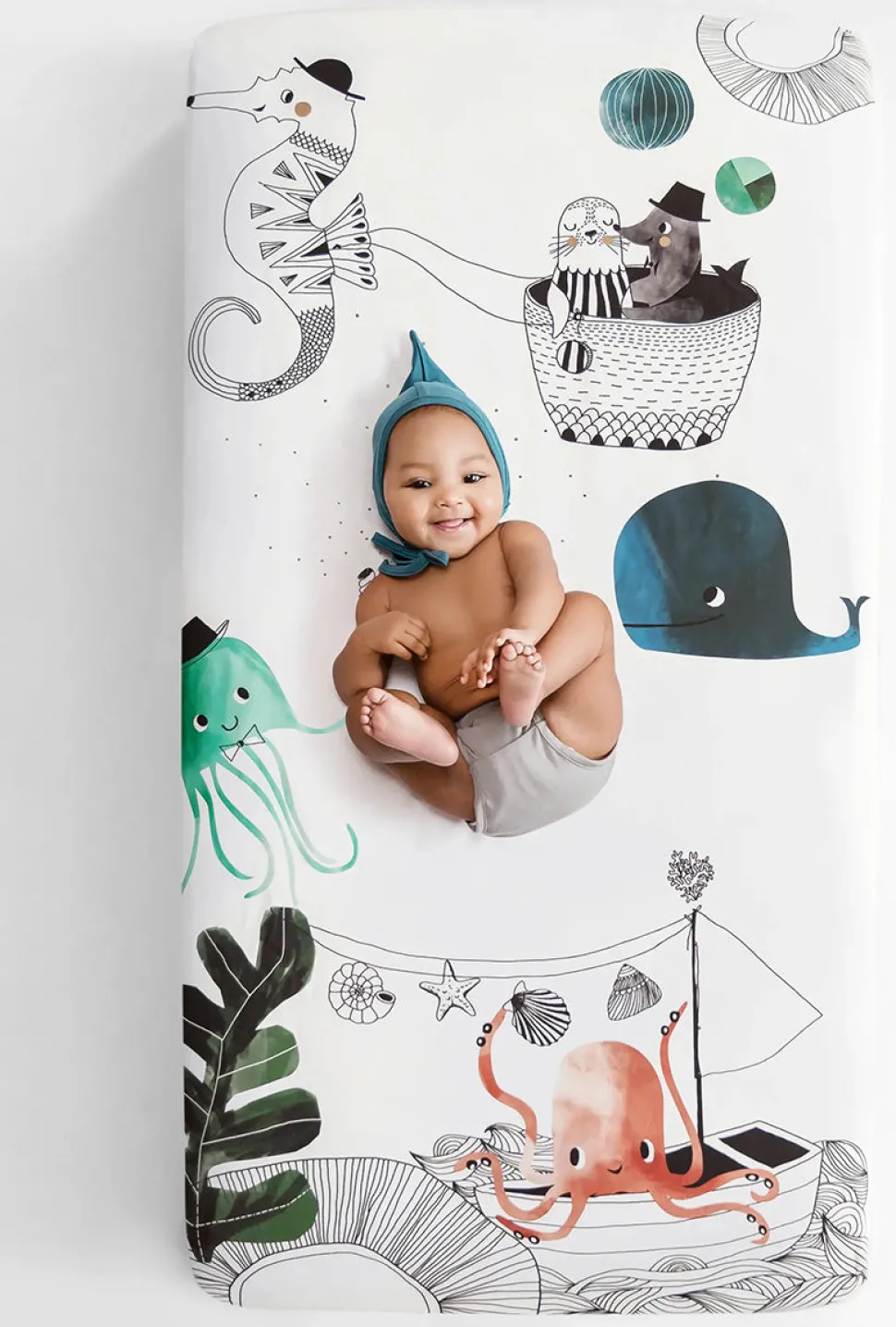 Rookie Humans Cotton Sateen Crib Sheet - Underwater Love