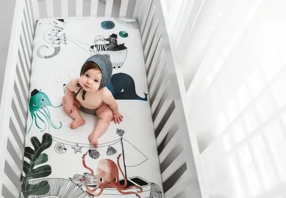 Rookie Humans Cotton Sateen Crib Sheet - Underwater Love