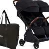 Silver Cross Jet Lightweight Double Stroller + Travel Bag Bundle - Black