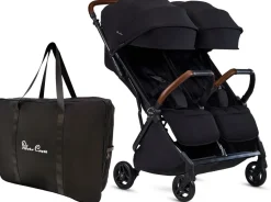 Silver Cross Jet Lightweight Double Stroller + Travel Bag Bundle - Black