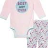Skip Hop Long Sleeve Bodysuit & Pant Set, Best Day Ever - Pink Feather (9 Months)
