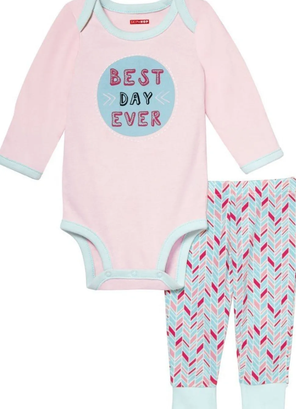 Skip Hop Long Sleeve Bodysuit & Pant Set, Best Day Ever - Pink Feather (9 Months)