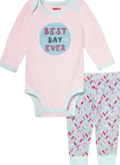 Skip Hop Long Sleeve Bodysuit & Pant Set, Best Day Ever - Pink Feather (3 Months)