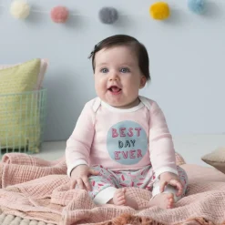 Skip Hop Long Sleeve Bodysuit & Pant Set, Best Day Ever - Pink Feather (Newborn)