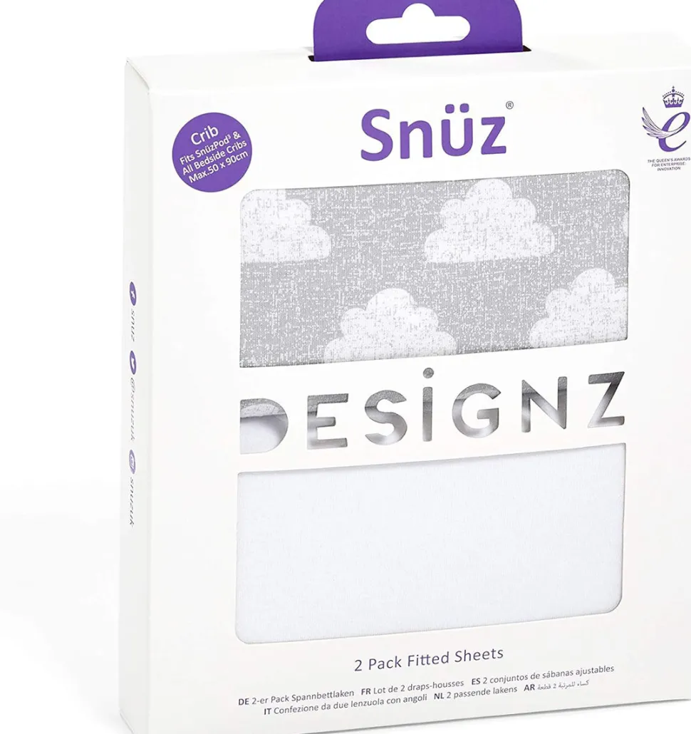Snuz SnuzPod Crib Fitted Sheets, 2 Pack - Cloud