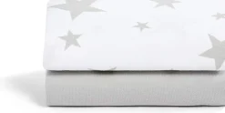 Snuz SnuzPod Crib Fitted Sheets, 2 Pack - Grey Star