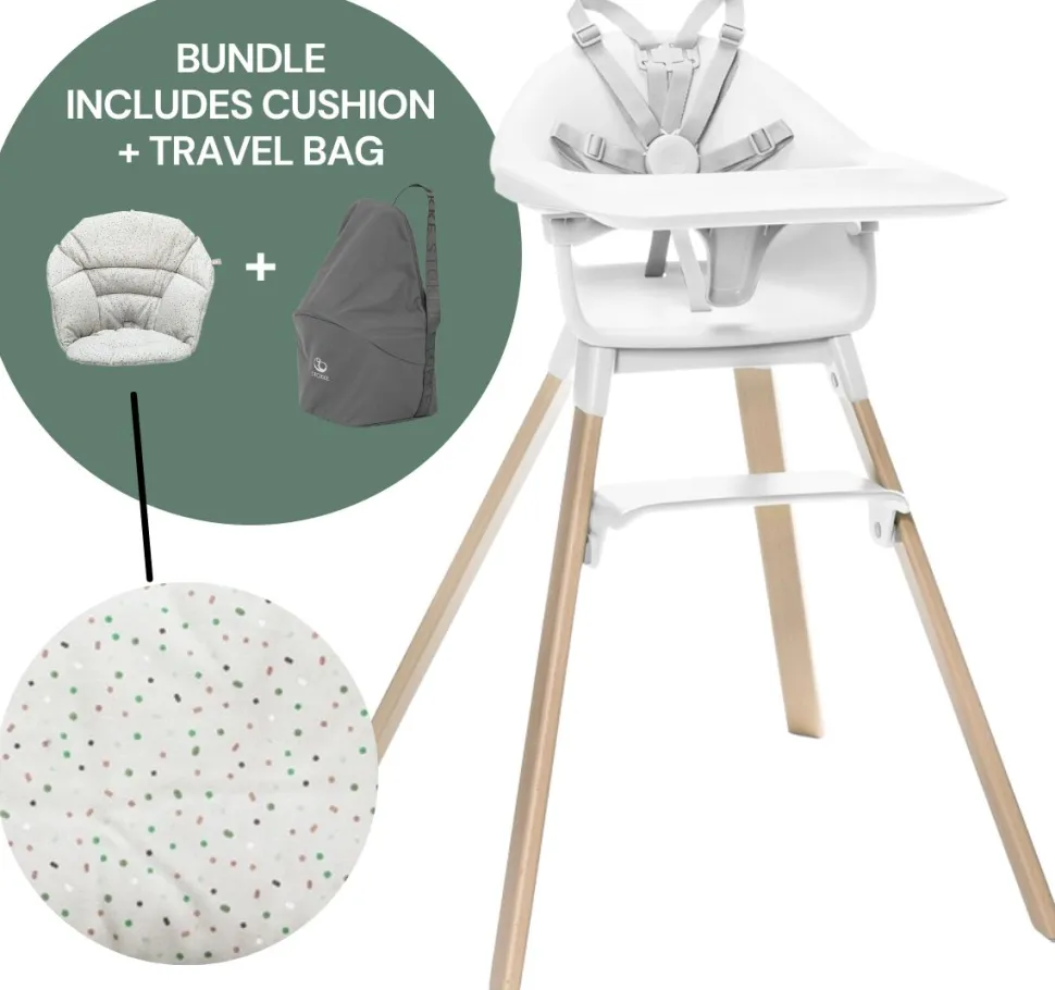 Stokke Clikk High Chair Cushion & Travel Bag Bundle - White / Grey Sprinkle
