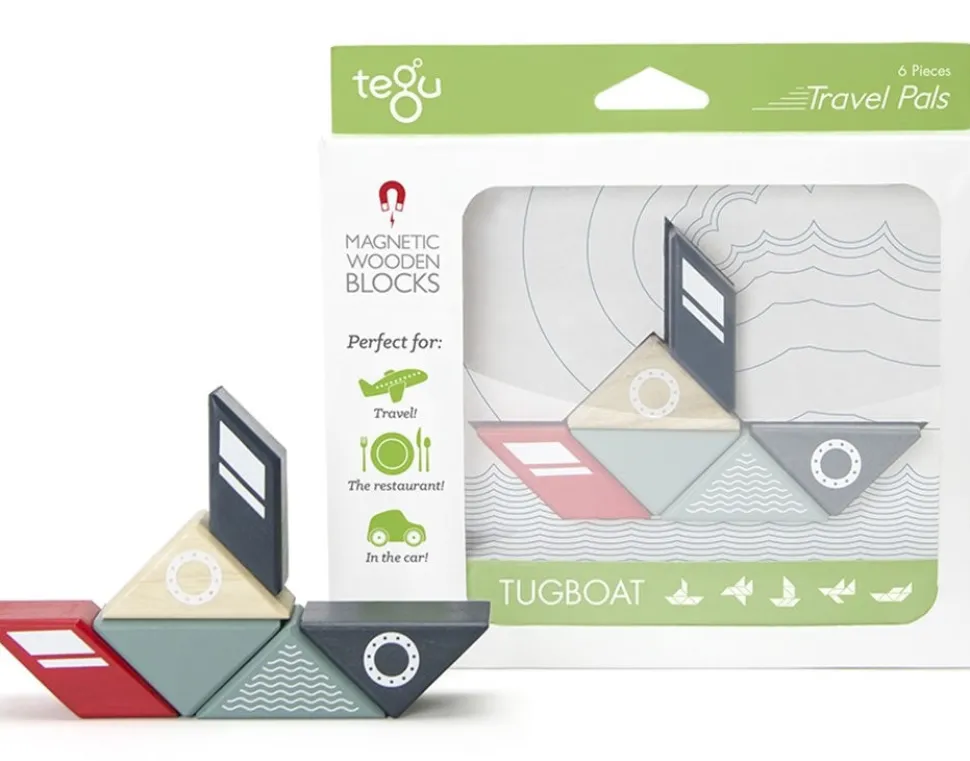 Tegu Travel Pals 6 Piece Magnetic Blocks - Tugboat