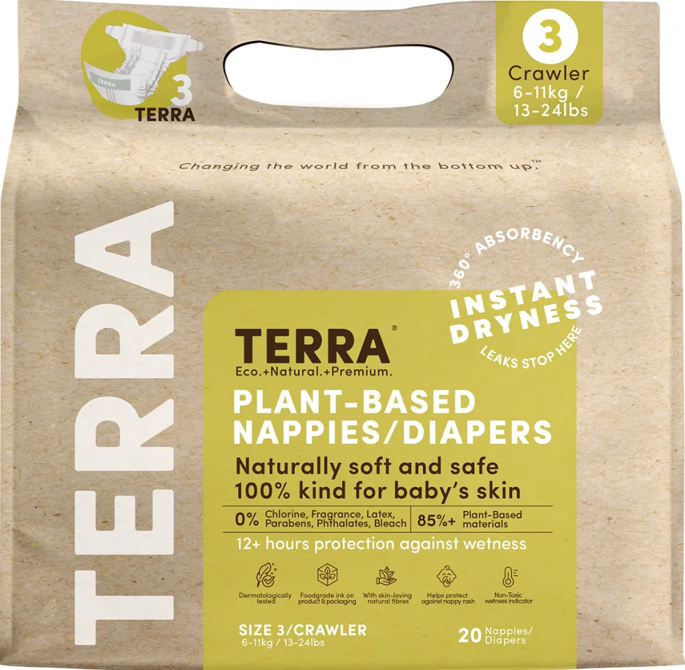 TERRA Plant-Based Diapers - Size 3/Crawler (20 Pack)