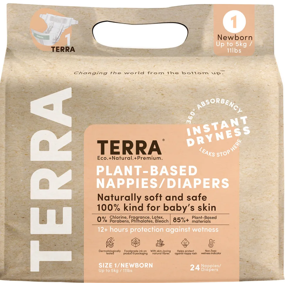 TERRA Plant-Based Diapers - Size 1/Newborn (24 Pack)