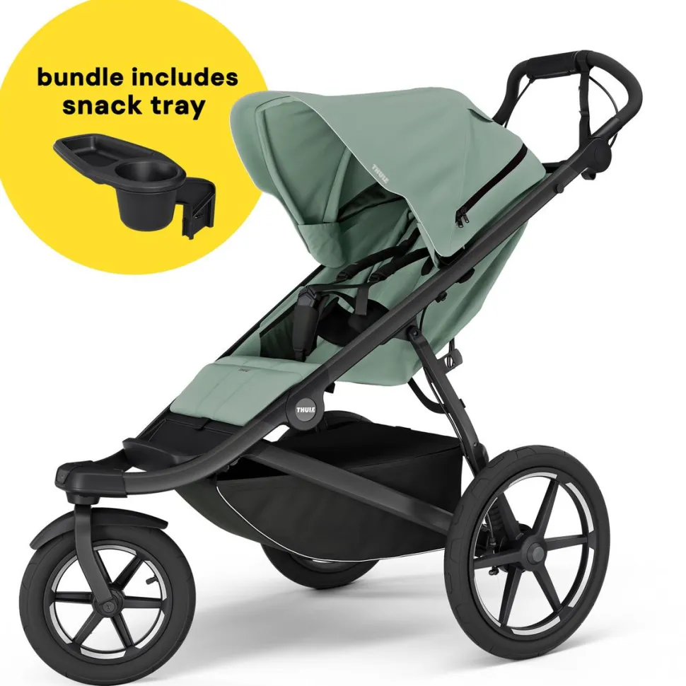 Thule Urban Glide 3 Single Jogging Stroller + Snack Tray Bundle - Mist Green