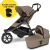 Thule Urban Glide 3 Single Jogging Stroller + Cup Holder + Bassinet Bundle - Tinted Taupe (Brixy Exclusive)