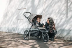 Thule Urban Glide 3 Single Jogging Stroller + Cup Holder + Bassinet Bundle - Tinted Taupe (Brixy Exclusive)