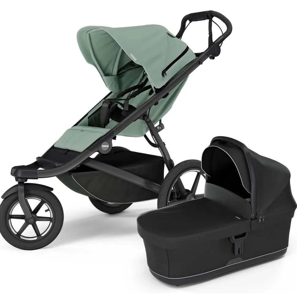 Thule Urban Glide 3 Single Jogging Stroller + Bassinet Bundle - Mist Green / Black