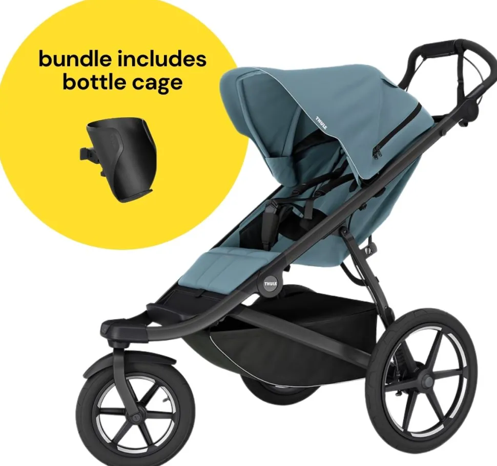Thule Urban Glide 3 Single Jogging Stroller + Bottle Cage Bundle - Mid-Blue