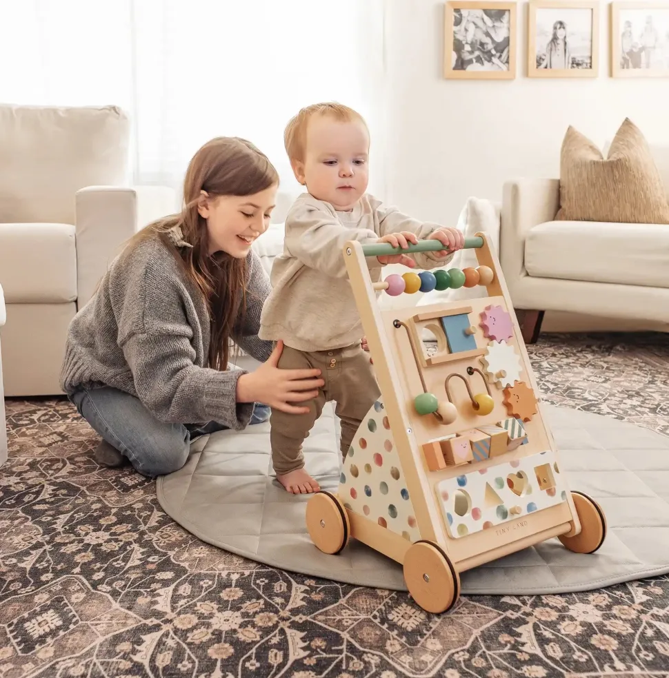 Tiny Land® Versatile Natural Wooden Baby Walker