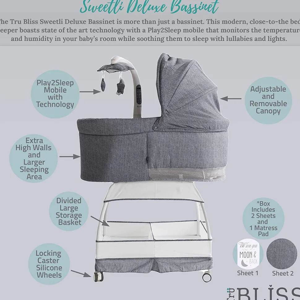 TruBliss Deluxe Bassinet - Stonewash
