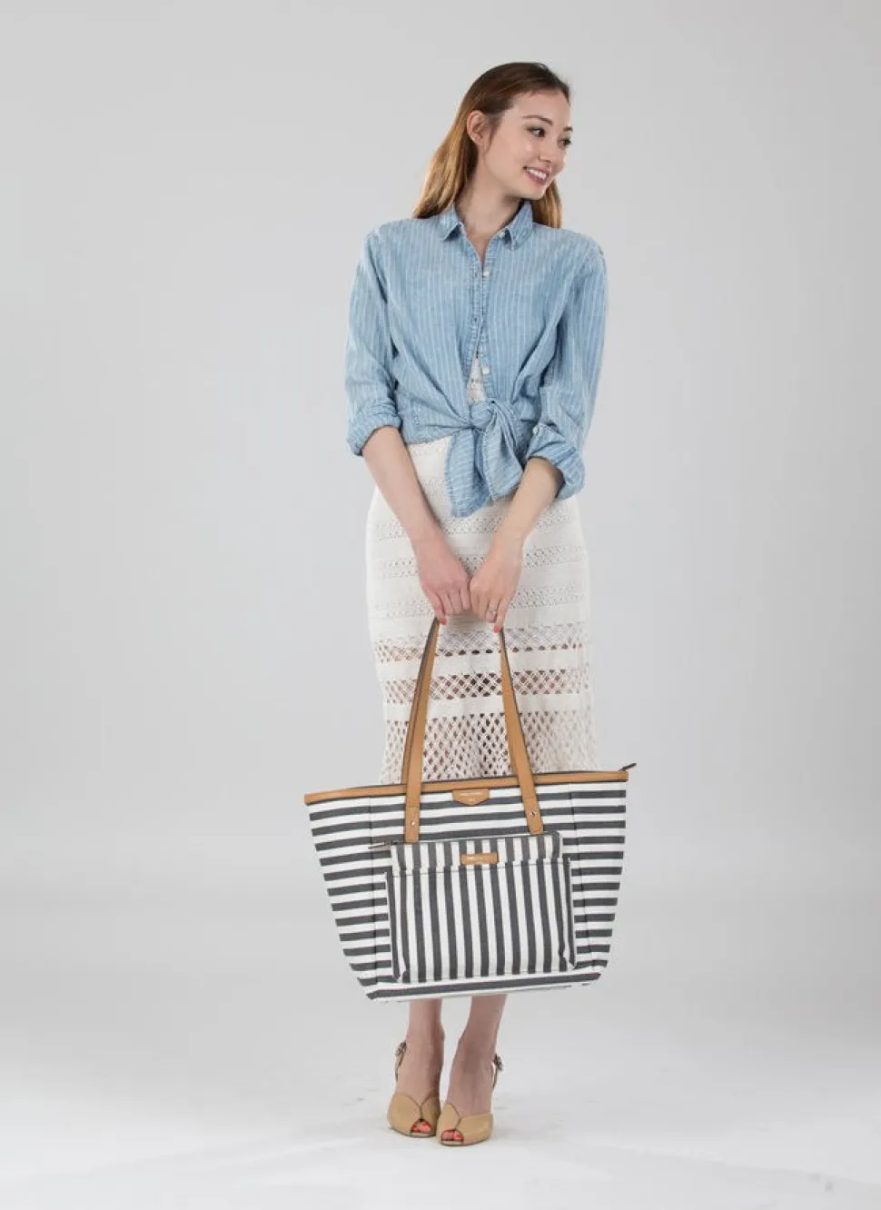 TWELVElittle Everyday Tote Diaper Bag - Grey Stripe