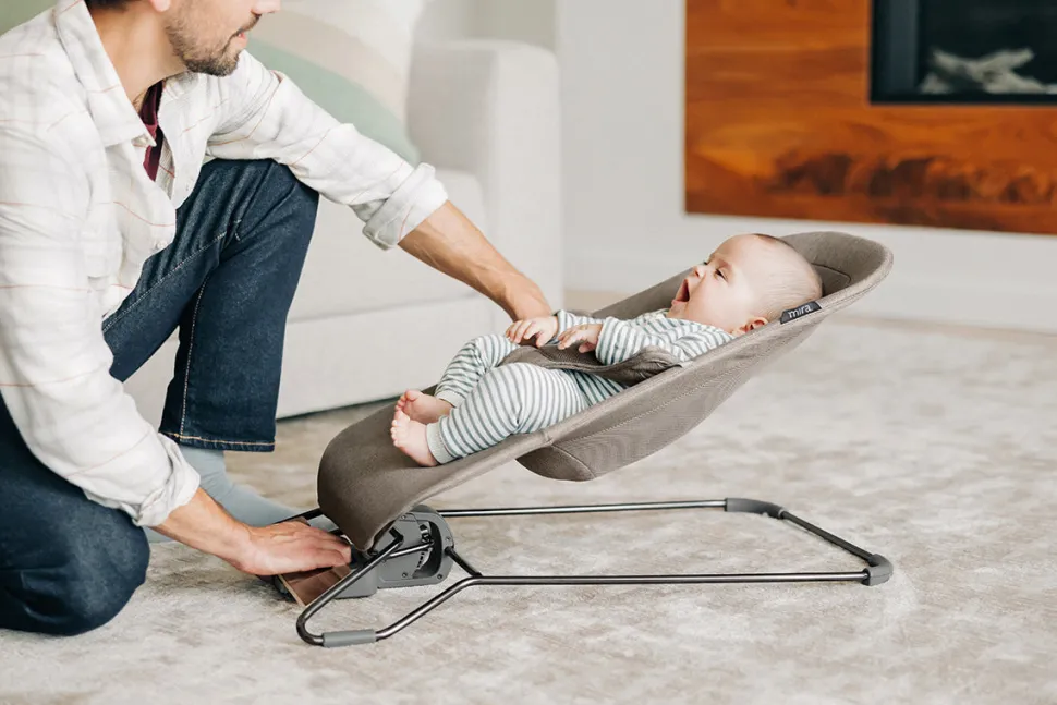 UPPAbaby Mira 2-in-1 Bouncer and Seat - Charlie (Sand Melange / Black Frame / Walnut Wood)