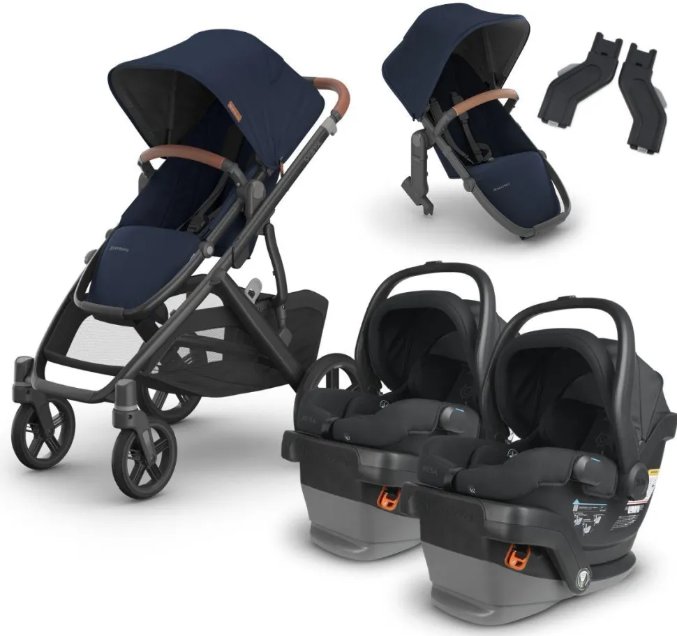 UPPAbaby VISTA V3 Twin Double Stroller with V2+ Rumbleseat + MESA V2 Travel System Bundle - Noa / Jake