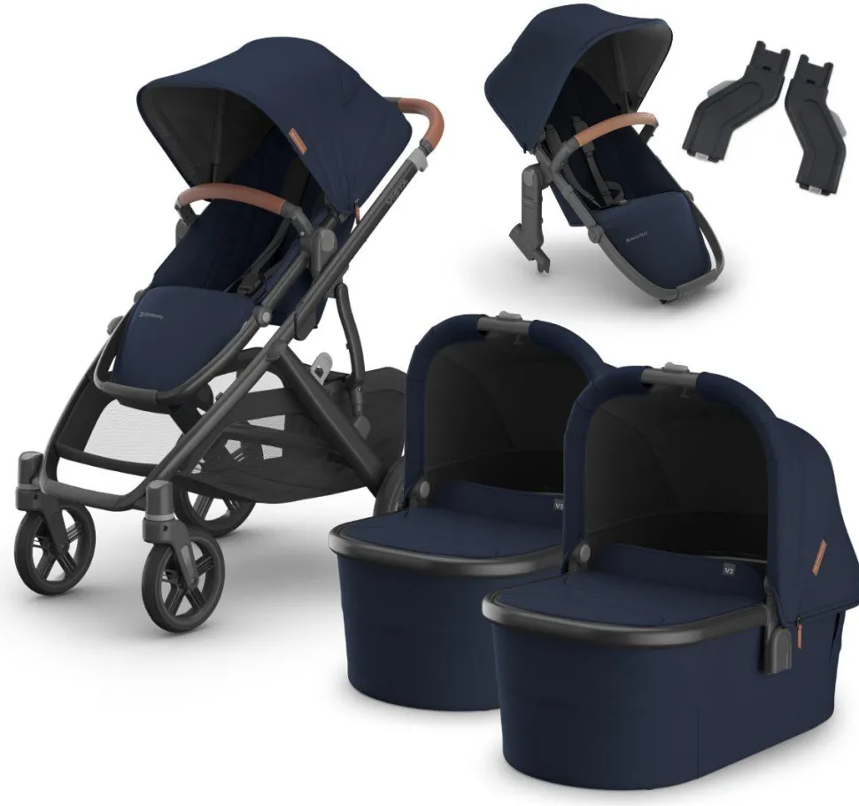 UPPAbaby VISTA V3 Twin Double Stroller with V2+ Rumbleseat + Bassinet Bundle - Noa