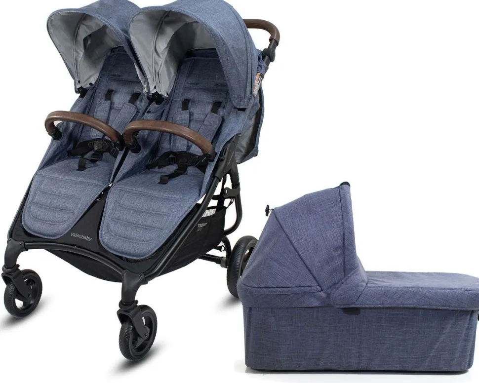 Valco Trend Duo Side by Side Double Stroller + Bassinet Bundle 2025 Denim / Denim