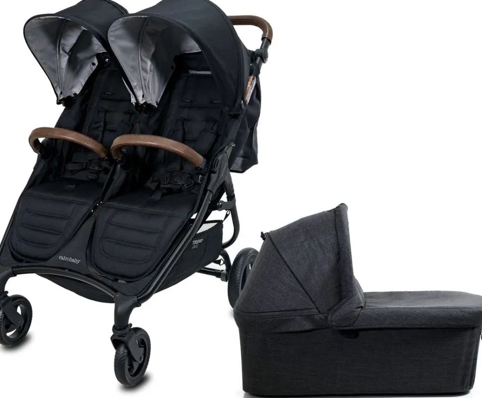 Valco Trend Duo Side by Side Double Stroller + Bassinet Bundle 2025 Black / Black
