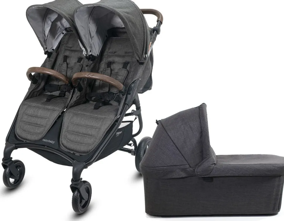 Valco Trend Duo Side by Side Double Stroller + Bassinet Bundle 2025 Charcoal / Charcoal