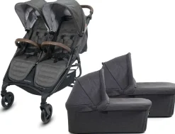 Valco Trend Duo Twin Side by Side Double Stroller + Bassinet 2025 Charcoal / Charcoal