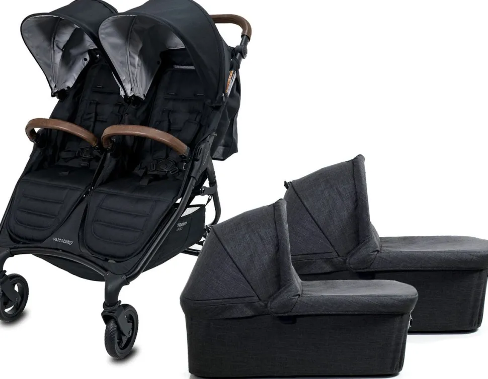 Valco Trend Duo Twin Side by Side Double Stroller + Bassinet Bundle 2025 Black / Black