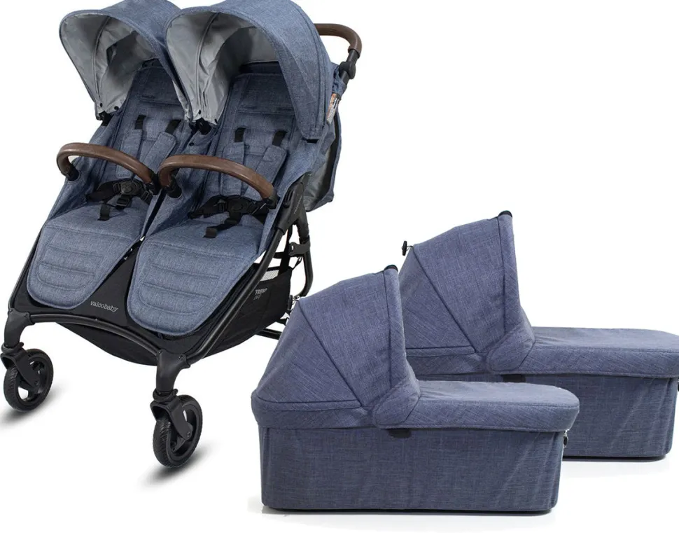 Valco Trend Duo Twin Side by Side Double Stroller + Bassinet Bundle 2025 Denim / Denim