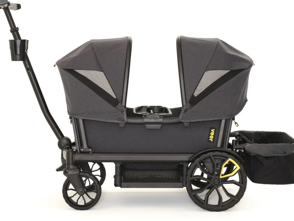 Veer All-Terrain Cruiser XL (4 Seater) Stroller Wagon + 2 Canopy + Basket Bundle - Grey