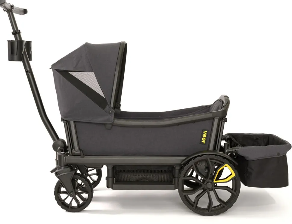 Veer Cruiser (2 Seater) Stroller Wagon + Canopy + Basket Bundle - Grey / Grey