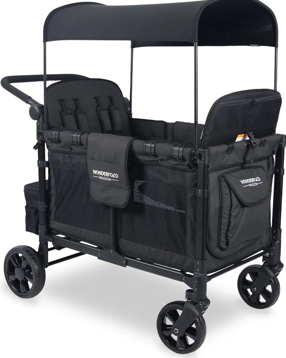 WonderFold W4 Elite Multifunctional Quad (4 Seater) Stroller Wagon - Volcanic Black