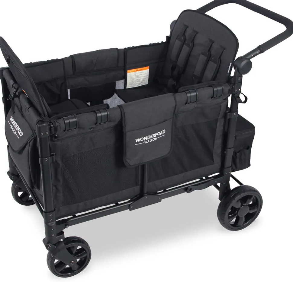 WonderFold W4 Elite Multifunctional Quad (4 Seater) Stroller Wagon - Volcanic Black