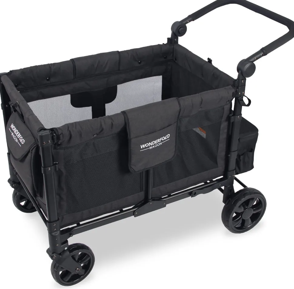 WonderFold W4 Elite Multifunctional Quad (4 Seater) Stroller Wagon - Volcanic Black