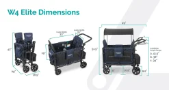 WonderFold W4 Elite Multifunctional Quad (4 Seater) Stroller Wagon - Volcanic Black