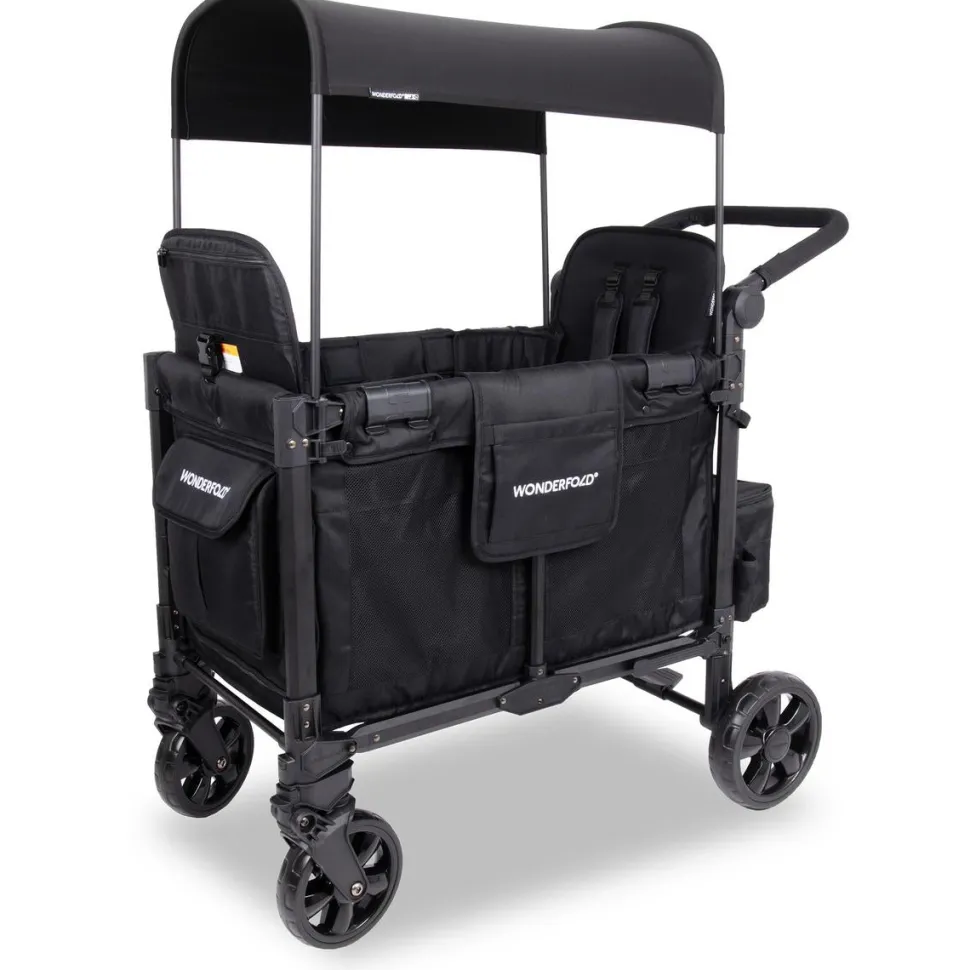 WonderFold W2 Elite Pro (2 Seater) Double Stroller Wagon - Jet Black
