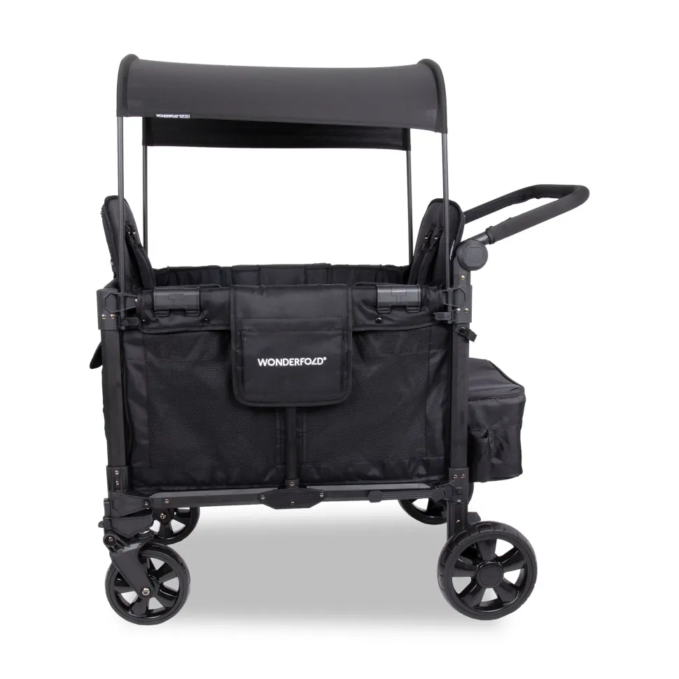WonderFold W2 Elite Pro (2 Seater) Double Stroller Wagon - Jet Black