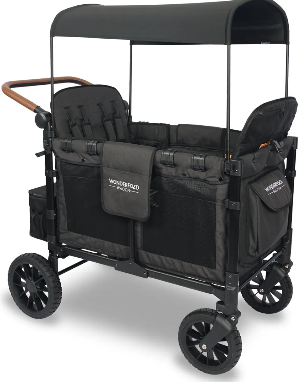 WonderFold W4 Luxe Multifunctional Quad (4 Seater) Stroller Wagon - Volcanic Black