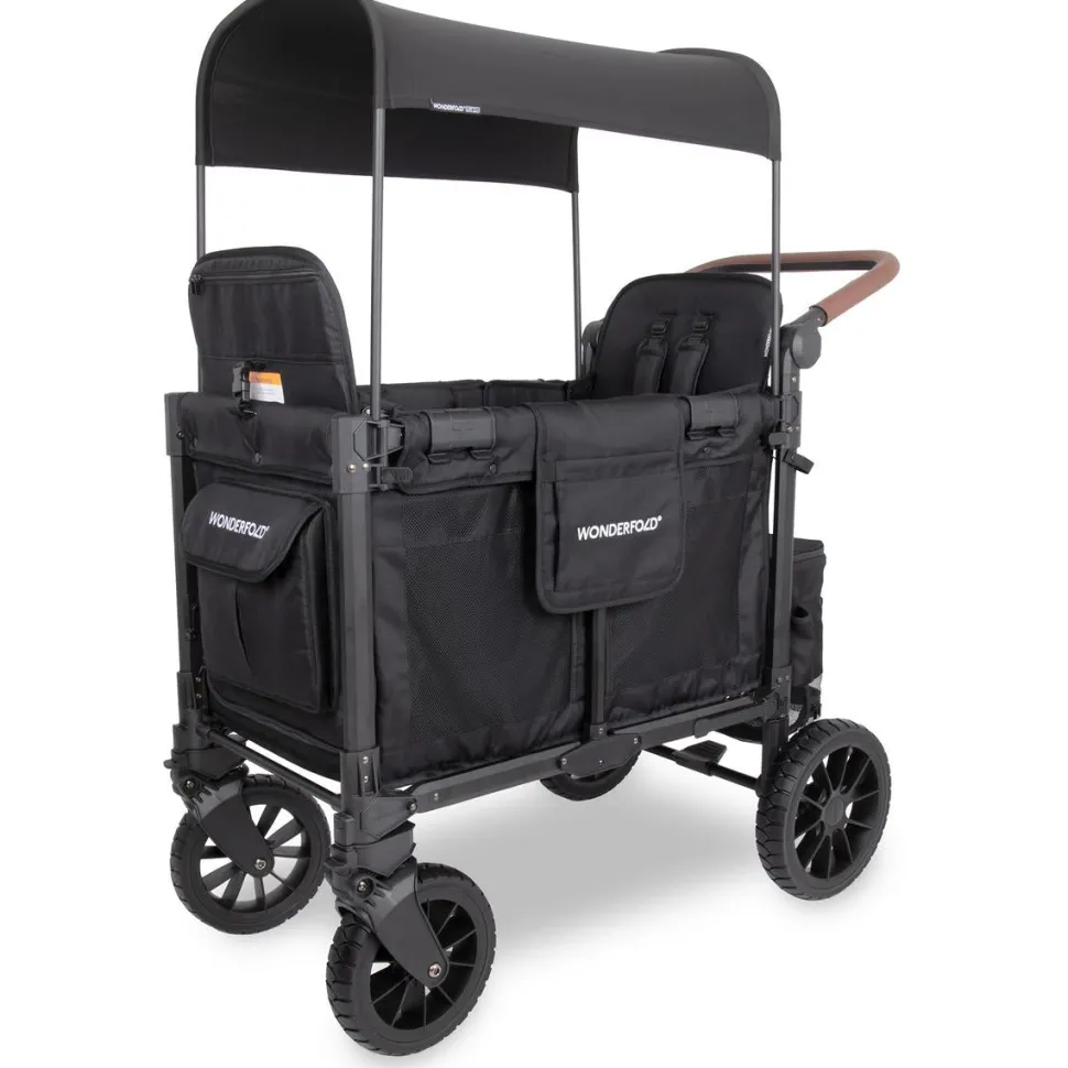 WonderFold W2 Luxe Pro (2 Seater) Double Seater Stroller Wagon - Jet Black