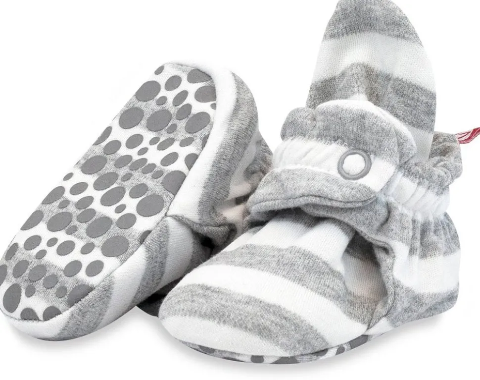 Zutano Organic Cotton Gripper Baby Bootie - Heather Stripe, 3m